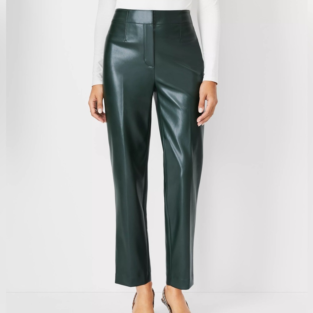 ANN TAYLOR, Dark Green Faux Leather Pants